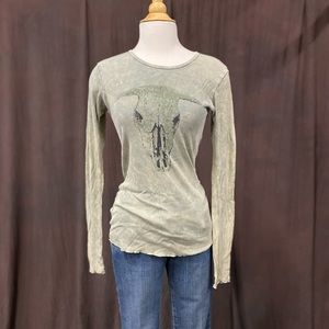 Wild at Heart Cow Skull Long Sleeve Ribbed Tee